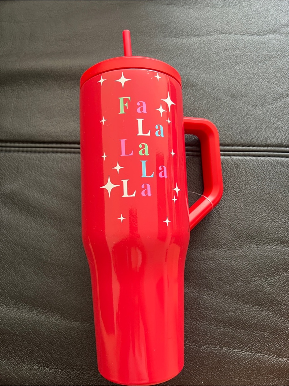 Red Holiday 'Fa La La' Insulated Travel Tumbler with Handle